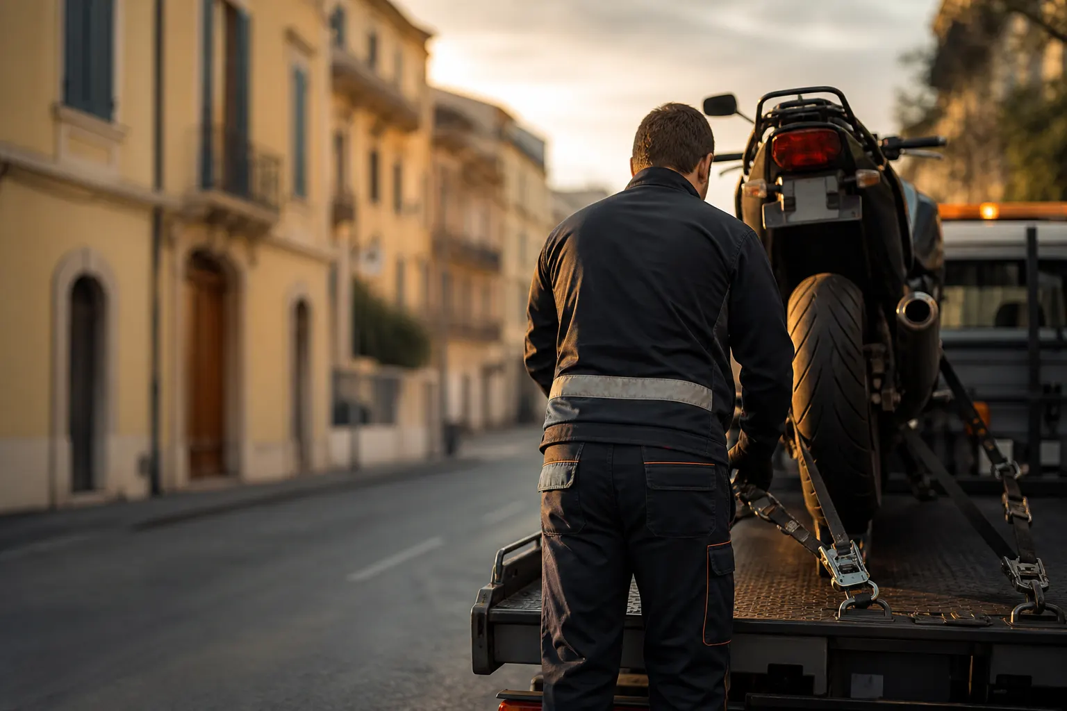 Arrimage moto sur plateau — Depanneuse Nice