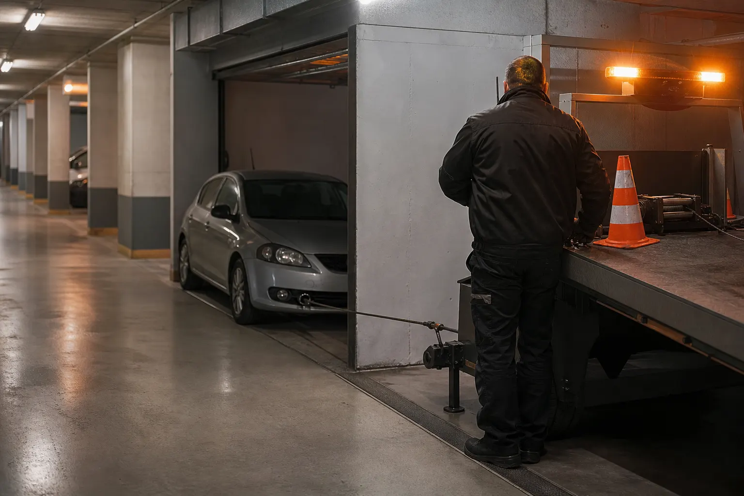 Dépanneuse en parking souterrain — Nice
