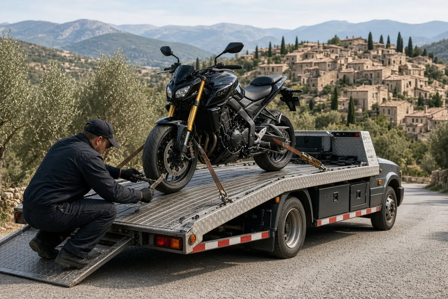 Remorquage moto et scooter — arrimage sécurisé